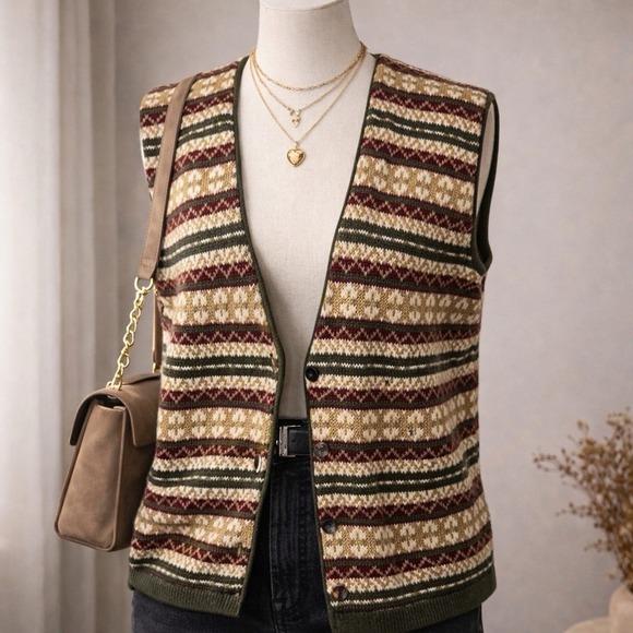 Vintage Sweater Vest Fair Isle Grandpa Cottage Indie Academia‎ Granola Cabincore - Picture 9 of 10